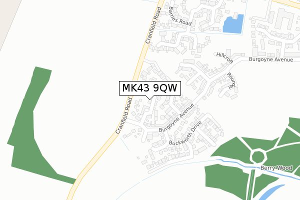 MK43 9QW map - large scale - OS Open Zoomstack (Ordnance Survey)