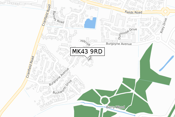 MK43 9RD map - large scale - OS Open Zoomstack (Ordnance Survey)
