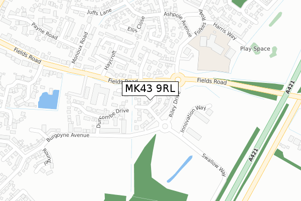 MK43 9RL map - large scale - OS Open Zoomstack (Ordnance Survey)
