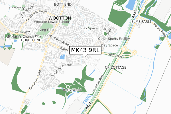 MK43 9RL map - small scale - OS Open Zoomstack (Ordnance Survey)