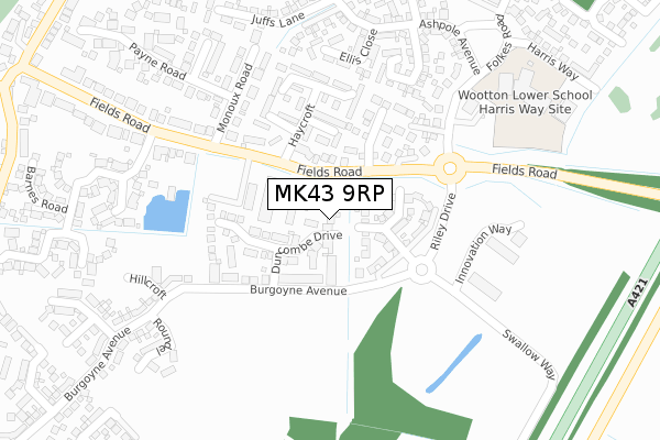 MK43 9RP map - large scale - OS Open Zoomstack (Ordnance Survey)