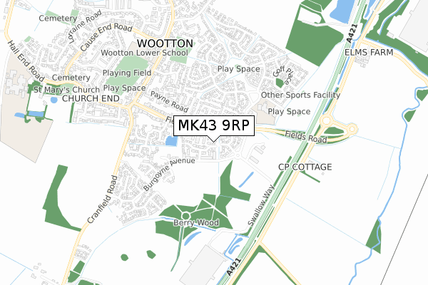 MK43 9RP map - small scale - OS Open Zoomstack (Ordnance Survey)