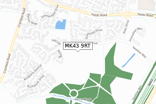 MK43 9RT map - large scale - OS Open Zoomstack (Ordnance Survey)
