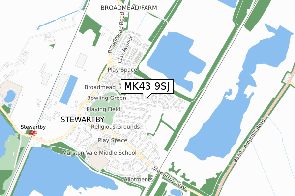 MK43 9SJ map - small scale - OS Open Zoomstack (Ordnance Survey)