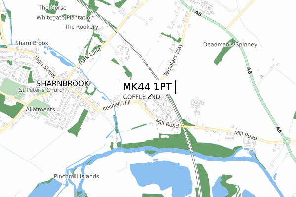 MK44 1PT map - small scale - OS Open Zoomstack (Ordnance Survey)