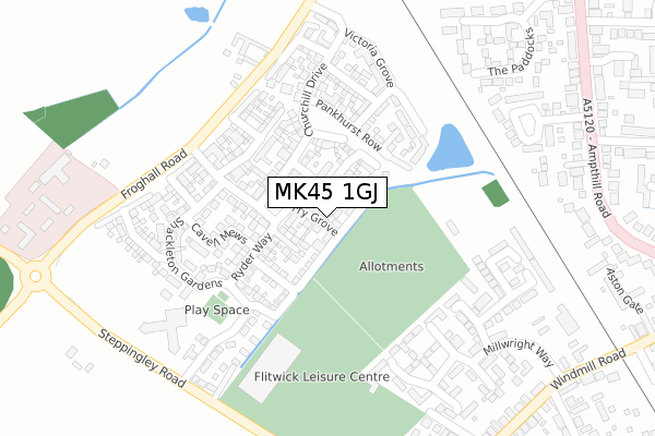 MK45 1GJ map - large scale - OS Open Zoomstack (Ordnance Survey)