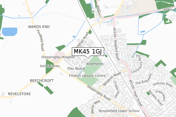 MK45 1GJ map - small scale - OS Open Zoomstack (Ordnance Survey)