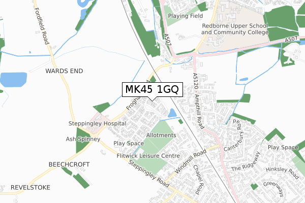 MK45 1GQ map - small scale - OS Open Zoomstack (Ordnance Survey) MK45 1GQ map - small scale - OS Open Zoomstack (Ordnance Survey)
