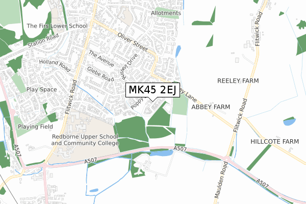 MK45 2EJ map - small scale - OS Open Zoomstack (Ordnance Survey)