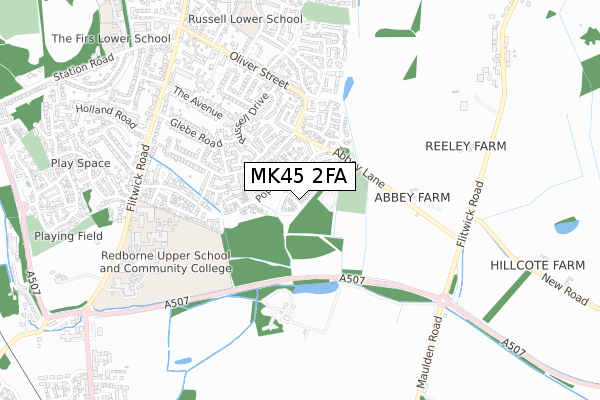 MK45 2FA map - small scale - OS Open Zoomstack (Ordnance Survey)