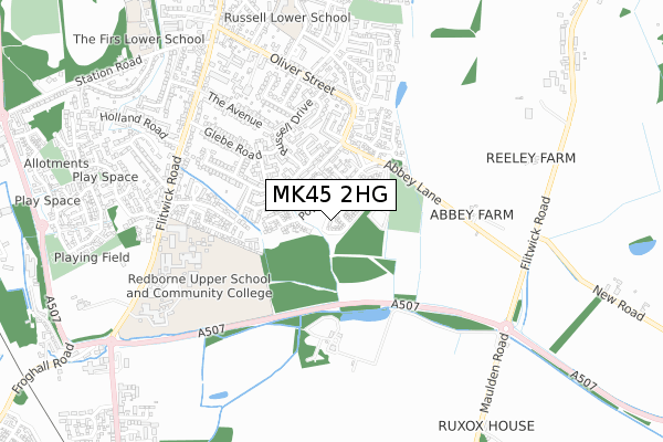 MK45 2HG map - small scale - OS Open Zoomstack (Ordnance Survey)