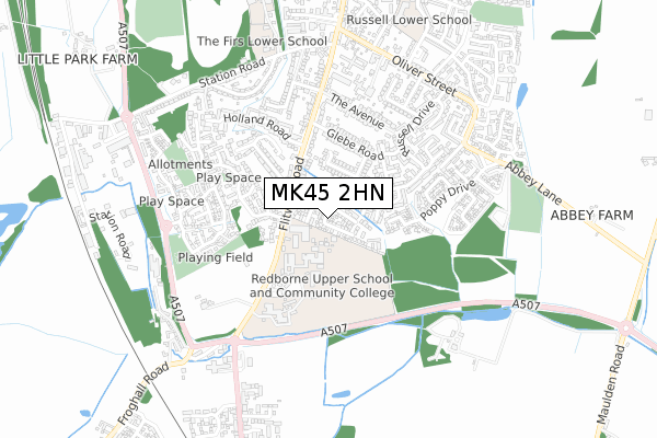 MK45 2HN map - small scale - OS Open Zoomstack (Ordnance Survey)