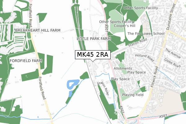MK45 2RA map - small scale - OS Open Zoomstack (Ordnance Survey)