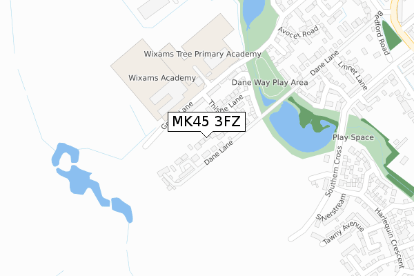 MK45 3FZ map - large scale - OS Open Zoomstack (Ordnance Survey)