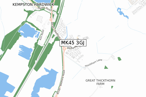 MK45 3GJ map - small scale - OS Open Zoomstack (Ordnance Survey)