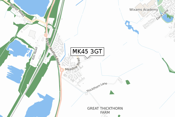 MK45 3GT map - small scale - OS Open Zoomstack (Ordnance Survey)