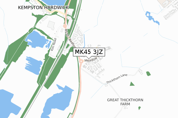 MK45 3JZ map - small scale - OS Open Zoomstack (Ordnance Survey)
