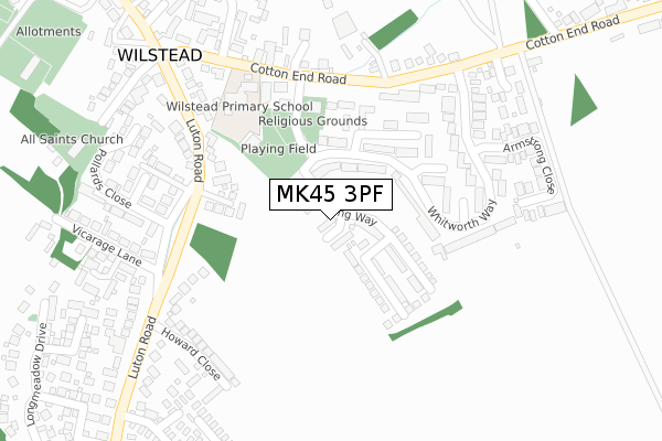 MK45 3PF map - large scale - OS Open Zoomstack (Ordnance Survey)
