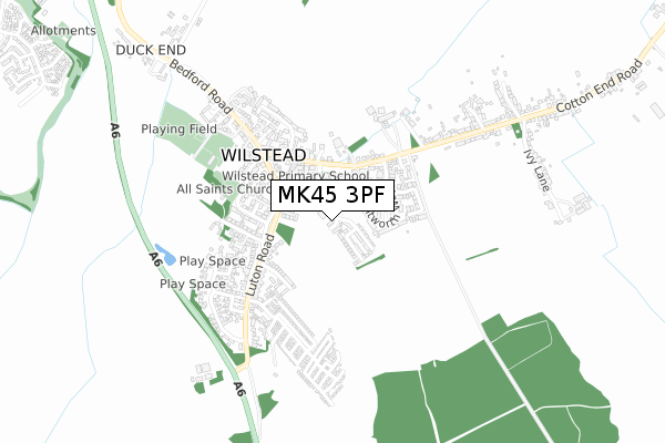MK45 3PF map - small scale - OS Open Zoomstack (Ordnance Survey)