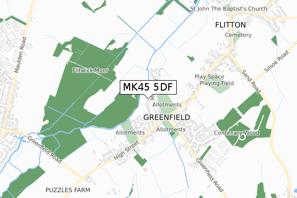 MK45 5DF map - small scale - OS Open Zoomstack (Ordnance Survey)