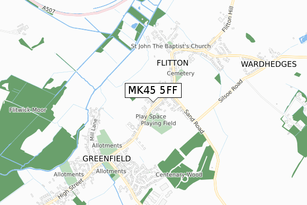 MK45 5FF map - small scale - OS Open Zoomstack (Ordnance Survey)