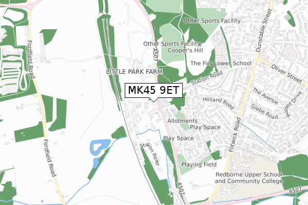 MK45 9ET map - small scale - OS Open Zoomstack (Ordnance Survey)