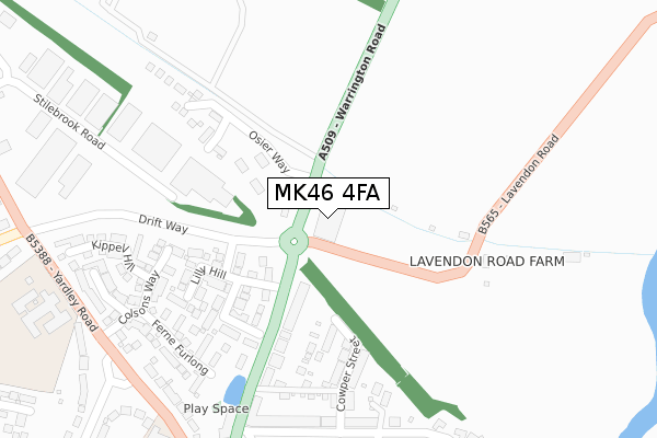 MK46 4FA map - large scale - OS Open Zoomstack (Ordnance Survey)