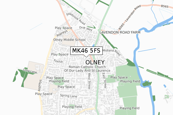 MK46 5FS map - small scale - OS Open Zoomstack (Ordnance Survey)