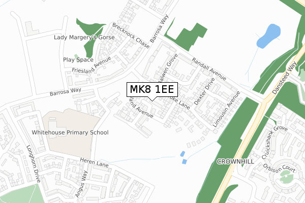 MK8 1EE map - large scale - OS Open Zoomstack (Ordnance Survey)