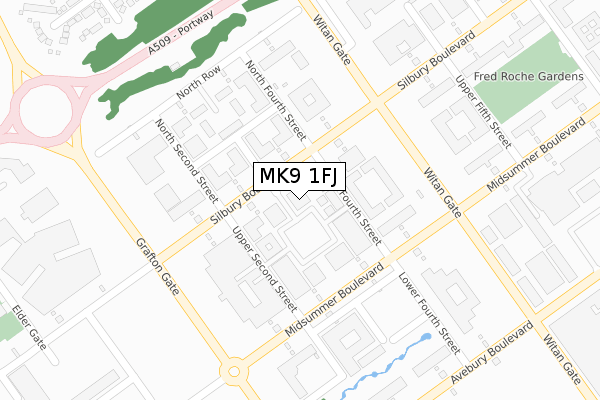 MK9 1FJ map - large scale - OS Open Zoomstack (Ordnance Survey)