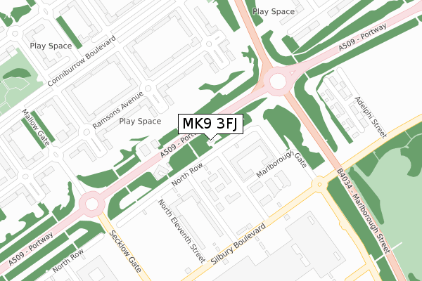 MK9 3FJ map - large scale - OS Open Zoomstack (Ordnance Survey)