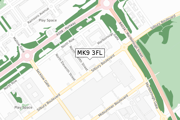 MK9 3FL map - large scale - OS Open Zoomstack (Ordnance Survey)