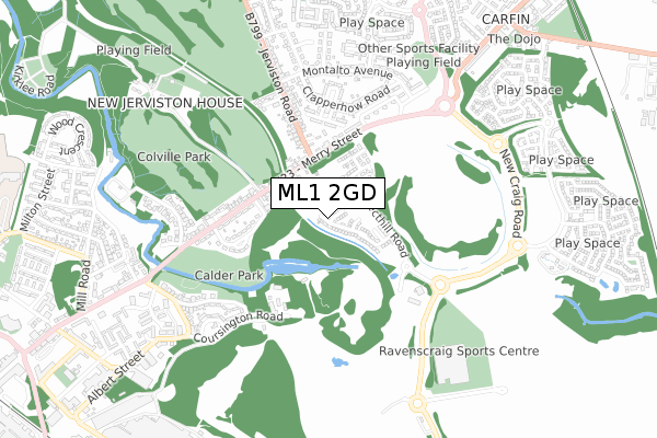 ML1 2GD map - small scale - OS Open Zoomstack (Ordnance Survey)