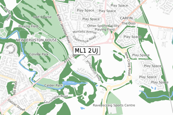 ML1 2UJ map - small scale - OS Open Zoomstack (Ordnance Survey)
