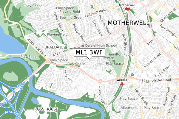 ML1 3WF map - small scale - OS Open Zoomstack (Ordnance Survey)