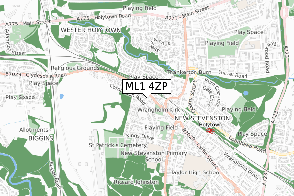 ML1 4ZP map - small scale - OS Open Zoomstack (Ordnance Survey) ML1 4ZP map - small scale - OS Open Zoomstack (Ordnance Survey)