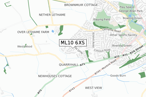 ML10 6XS map - small scale - OS Open Zoomstack (Ordnance Survey)