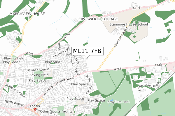 ML11 7FB map - small scale - OS Open Zoomstack (Ordnance Survey)