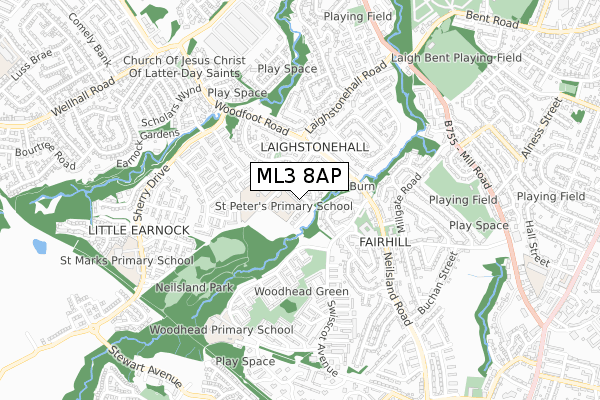 ML3 8AP map - small scale - OS Open Zoomstack (Ordnance Survey)