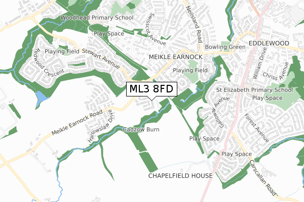 ML3 8FD map - small scale - OS Open Zoomstack (Ordnance Survey)