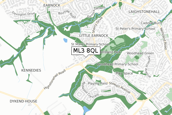ML3 8QL map - small scale - OS Open Zoomstack (Ordnance Survey)