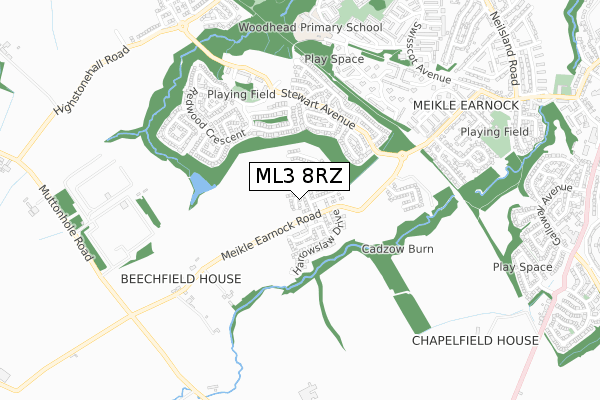 ML3 8RZ map - small scale - OS Open Zoomstack (Ordnance Survey)