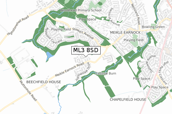 ML3 8SD map - small scale - OS Open Zoomstack (Ordnance Survey)