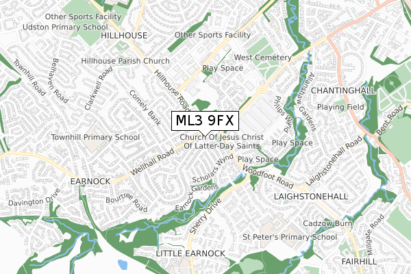 ML3 9FX map - small scale - OS Open Zoomstack (Ordnance Survey)