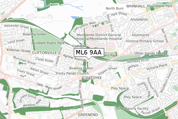 ML6 9AA map - small scale - OS Open Zoomstack (Ordnance Survey)