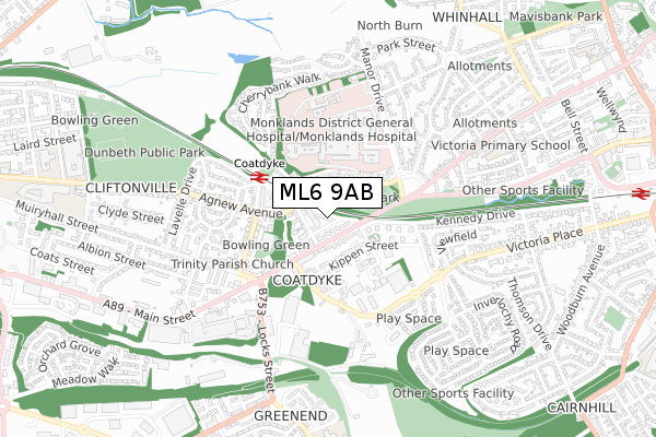 ML6 9AB map - small scale - OS Open Zoomstack (Ordnance Survey)