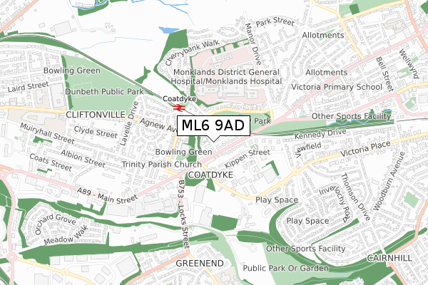 ML6 9AD map - small scale - OS Open Zoomstack (Ordnance Survey)