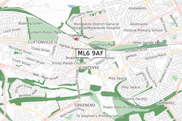 ML6 9AF map - small scale - OS Open Zoomstack (Ordnance Survey)