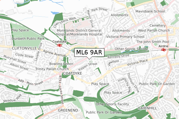 ML6 9AR map - small scale - OS Open Zoomstack (Ordnance Survey)