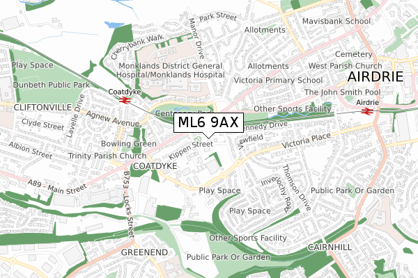 ML6 9AX map - small scale - OS Open Zoomstack (Ordnance Survey)
